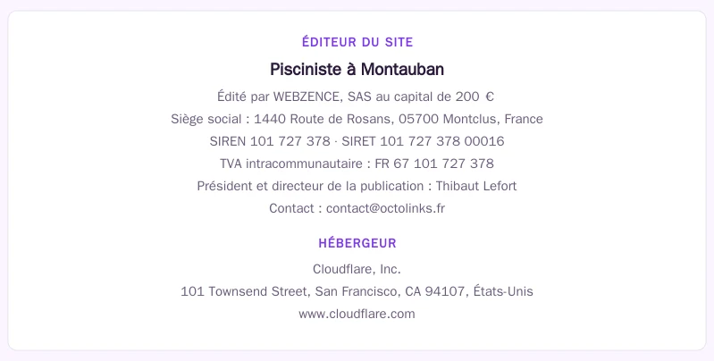 Coordonnées légales de l&rsquo;éditeur et de l&rsquo;hébergeur du site