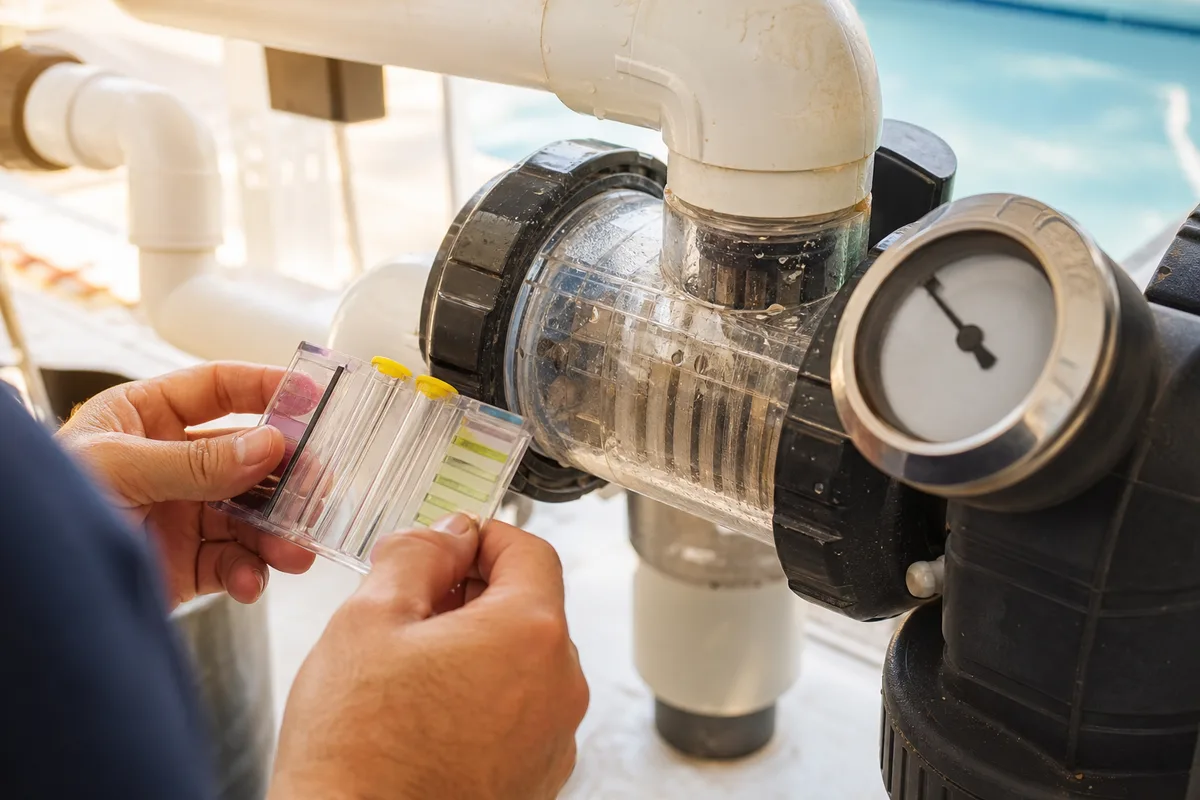 Contrôle d’un électrolyseur au sel et du manomètre de filtration dans un local technique