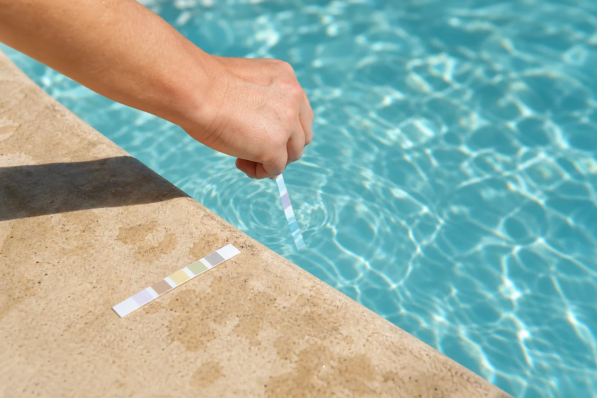 Margelle de piscine ensoleillée avec eau claire dans un jardin du Sud-Ouest